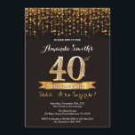 Sorprenda el 40.o negro y el oro de la invitación<br><div class="desc">Sorprenda la 40.a invitación del cumpleaños. Negro y purpurina del oro. La fiesta de cumpleaños adulta invita. Mujeres o golpe de Bday de los hombres. Para el arreglo para requisitos particulares adicional,  haga clic por favor el "personalizar él" botón y utilice nuestra herramienta de diseño para modificar esta plantilla.</div>