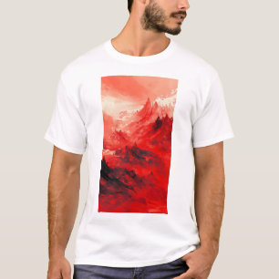 Sorprendente camiseta con patrón floral rojo chino
