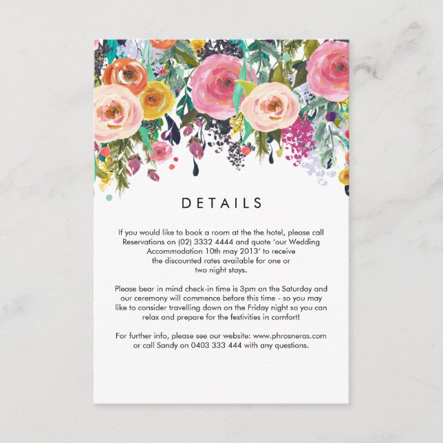 Sorprendente tarjeta de detalles de boda de jardín (Anverso)