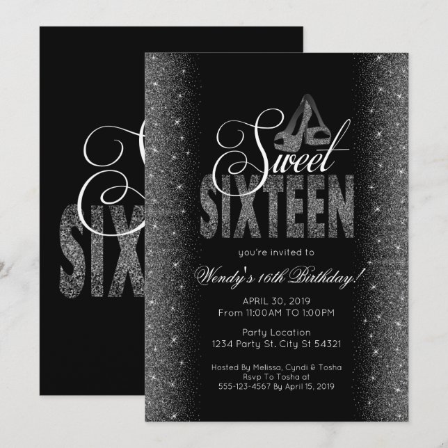 Sorprendentes invitaciones para Purpurina de Plata (Anverso / Reverso)