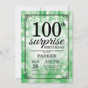 Sorpresa 100.º Purpurina Verde de la invitación a 