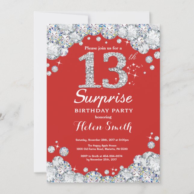 Sorpresa 13.ª Invitación de cumpleaños Diamante Pl (Anverso)