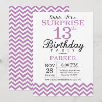 Sorpresa 13.ª invitación de cumpleaños Morado Chev