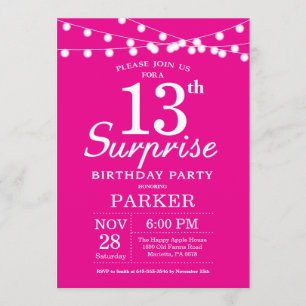 Sorpresa 13.ª invitación de cumpleaños Rosado cali