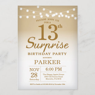 Sorpresa 13 cumpleaños invitación a oro