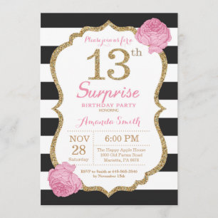 Sorpresa 13 cumpleaños invitación color rosado oro