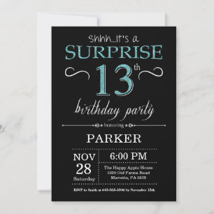 Sorpresa 13 cumpleaños invitación negro y Verde az