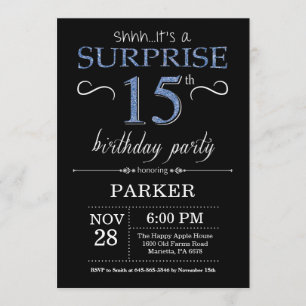 Sorpresa 15ª invitación de cumpleaños negro y azul