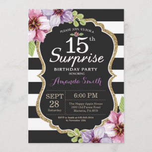 Sorpresa 15º cumpleaños Invitación Dorado Floral