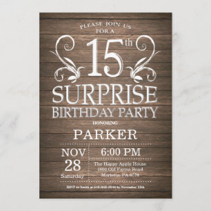 Sorpresa 15.ª Invitación de cumpleaños Madera Rúst