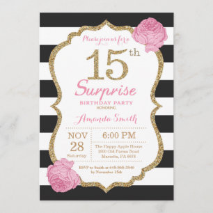 Sorpresa 15.ª invitación de cumpleaños Oro negro r