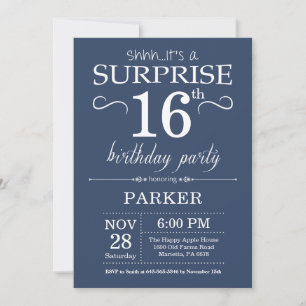 Sorpresa 16ª invitación de cumpleaños Azul