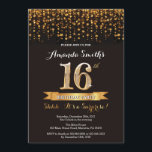 Sorpresa 16ª invitación de cumpleaños negro y oro<br><div class="desc">Sorpresa Invitación a los 16 Años. Purpurina de oro y negro. Invitación a la fiesta de cumpleaños para adultos. Mujeres o hombres Bday Bash. Para una mayor personalización,  haga clic en el botón "Personalizar" y utilice nuestra herramienta de diseño para modificar esta plantilla.</div>