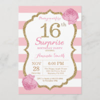 Sorpresa 16º cumpleaños Invitación rosa y oro