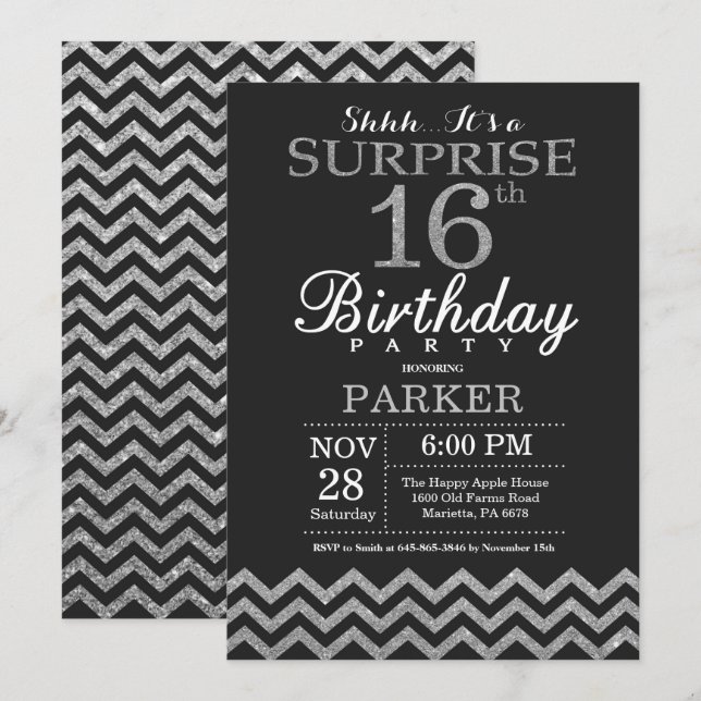 Sorpresa 16º Purpurina de plata de invitación por  (Anverso / Reverso)