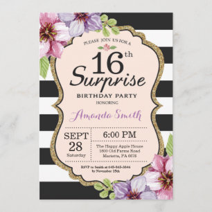 Sorpresa 16.ª Invitación de cumpleaños adolescente