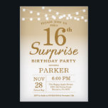 Sorpresa 16.º oro de la invitación de cumpleaños<br><div class="desc">Sorpresa 16º cumpleaños con luces de cuerda de oro. Cumpleaños de Oro. Cumpleaños de adultos. Invitación de cumpleaños de hombres o mujeres. 13.º 15.º 16.º 18.º 20.21.30.40.50.60.70.80.90.100,  cualquier edad. Para una mayor personalización,  haga clic en el botón "Personalizar" y utilice nuestra herramienta de diseño para modificar esta plantilla.</div>