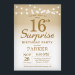 Sorpresa 16.º oro de la invitación de cumpleaños<br><div class="desc">Sorpresa 16º cumpleaños con luces de cuerda de oro. Cumpleaños de Oro. Cumpleaños de adultos. Invitación de cumpleaños de hombres o mujeres. 13.º 15.º 16.º 18.º 20.21.30.40.50.60.70.80.90.100,  cualquier edad. Para una mayor personalización,  haga clic en el botón "Personalizar" y utilice nuestra herramienta de diseño para modificar esta plantilla.</div>