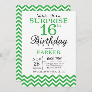 Sorpresa 16° cumpleaños Invitación verde Chevron