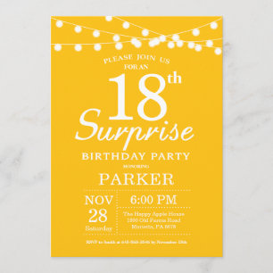 Sorpresa 18º cumpleaños Invitación Amarillo