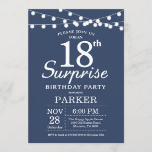 Sorpresa 18.ª invitación de cumpleaños Azul