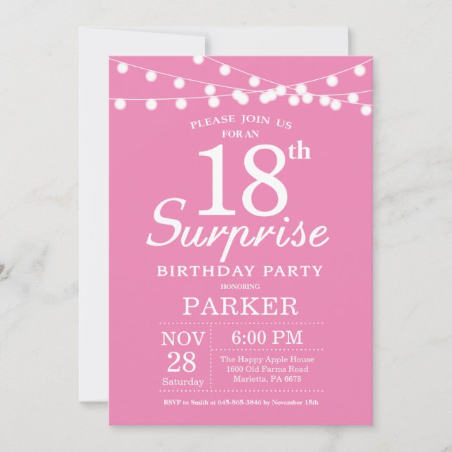 Sorpresa 18.ª invitación de cumpleaños Rosa (Anverso)