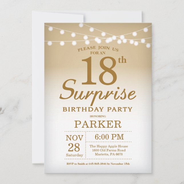 Sorpresa 18.º oro de la invitación a los cumpleaño (Anverso)