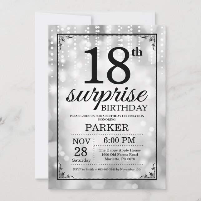 Sorpresa 18.º Purpurina de Plata de Invitación de  (Anverso)