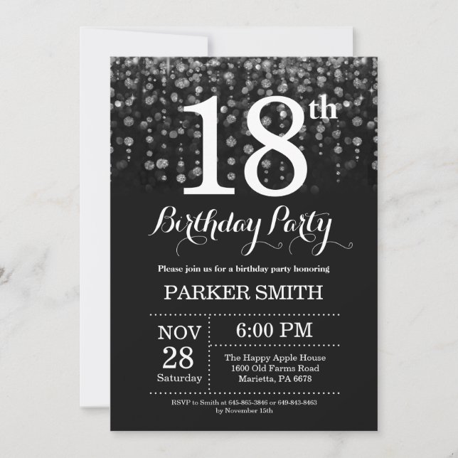 Sorpresa 18.º Purpurina de Plata de Invitación de  (Anverso)