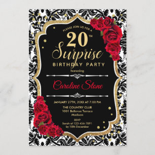 Sorpresa 20 cumpleaños - Invitación roja de oro ne
