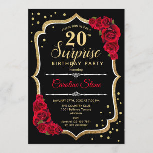 Sorpresa 20 cumpleaños - Invitación roja de oro ne
