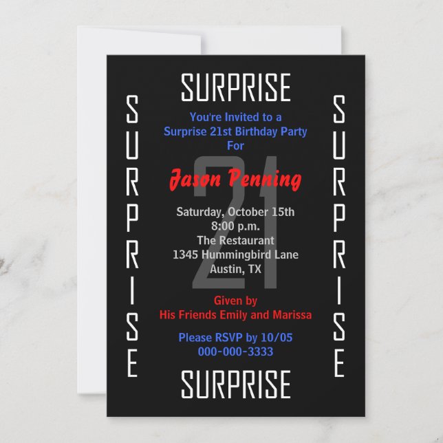 Sorpresa 21ª invitación a la fiesta de cumpleaños  (Anverso)