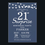 Sorpresa 21ª invitación de cumpleaños Azul<br><div class="desc">Sorpresa 21ª Invitación de cumpleaños con String Lights. Fondo Azul. Cumpleaños de niño o Chica. 13.º 15.º 16.º 18.º 20.21.30.40.50.60.70.80.90.100,  cualquier edad. Para una mayor personalización,  haga clic en el botón "Personalizar" y utilice nuestra herramienta de diseño para modificar esta plantilla.</div>
