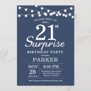 Sorpresa 21ª invitación de cumpleaños Azul