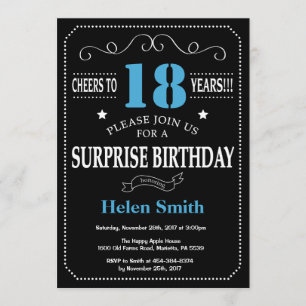 Sorpresa 21ª invitación de cumpleaños azul y negro