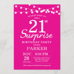 Sorpresa 21ª invitación de cumpleaños Hot Pink<br><div class="desc">Sorpresa 21ª Invitación de cumpleaños con String Lights. Fondo rosado caliente. Mujeres Dama Elegante Día Moderno. 13.º 15.º 16.º 18.º 20.21.30.40.50.60.70.80.90.100,  cualquier edad. Para una mayor personalización,  haga clic en el botón "Personalizar" y utilice nuestra herramienta de diseño para modificar esta plantilla.</div>