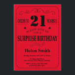 Sorpresa 21ª invitación de cumpleaños negro y rojo<br><div class="desc">Sorpresa 21ª Invitación de cumpleaños Tipografía Negra y Roja. Fondo negro y rojo. Cumpleaños de adultos. Cumpleaños de hombres o mujeres. Invite a un niño o a una Chica. 13.º 15.º 16.º 18.º 20.21.30.40.50.60.70.80.90.100. Cualquier edad. Para una mayor personalización, haga clic en el botón "Personalizar" y utilice nuestra herramienta de...</div>