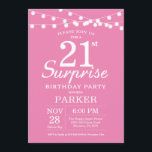Sorpresa 21ª invitación de cumpleaños Rosa<br><div class="desc">Sorpresa 21ª Invitación de cumpleaños con String Lights. Fondo rosa. Mujeres Dama Elegante Día Moderno. 13.º 15.º 16.º 18.º 20.21.30.40.50.60.70.80.90.100,  cualquier edad. Para una mayor personalización,  haga clic en el botón "Personalizar" y utilice nuestra herramienta de diseño para modificar esta plantilla.</div>