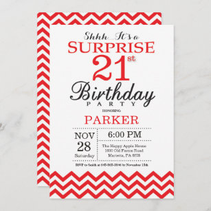 Sorpresa 21.ª Invitación de cumpleaños Chevron Roj
