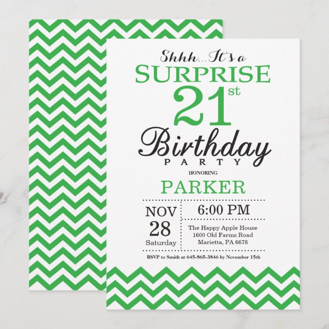 Sorpresa 21.ª Invitación de cumpleaños Chevron ver (Anverso / Reverso)