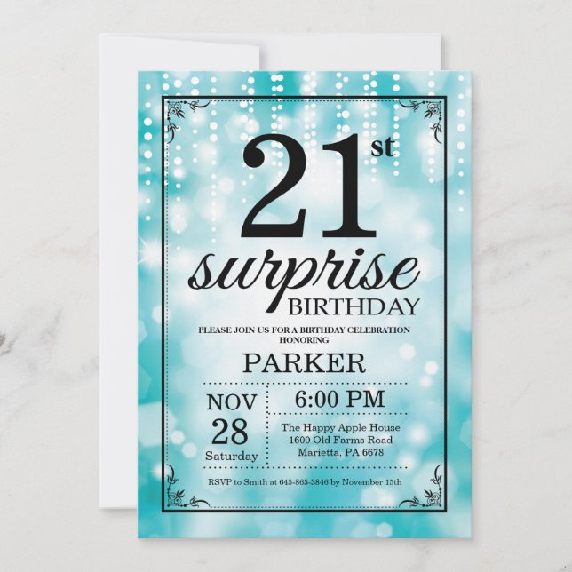 Sorpresa 21.ª invitación de cumpleaños Purpurina V (Anverso)