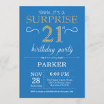 Sorpresa 21 cumpleaños invitación azul y oro<br><div class="desc">Sorpresa 21 cumpleaños con antecedentes de Purpurina Azul y Oro. Cumpleaños de adultos. Invitar el cumpleaños de hombres o mujeres. Cualquier edad.
Para más personalización,  haga clic en el botón "Personalizar" y utilice nuestra herramienta de diseño para modificar esta plantilla.</div>