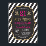 Sorpresa 21 cumpleaños invitación color negro rosa<br><div class="desc">Sorpresa 21° cumpleaños - Invitación para mujeres. Invitación a la fiesta de cumpleaños rosado negro y oro.Brillantina dorada. Flor floral rosa. Bandas blancas y negras. Digital Imprimible.
Para más personalización,  haga clic en el botón "Personalizar" y utilice nuestra herramienta de diseño para modificar esta plantilla.</div>