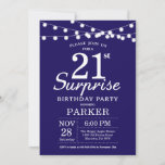 Sorpresa 21 cumpleaños Invitación Marina Azul<br><div class="desc">Sorpresa 21ª Invitación de cumpleaños con String Lights. Fondo azul marino. 13.º 15.º 16.º 18.º 20.21.30.40.50.60.70.80.90.100,  cualquier edad. Para una mayor personalización,  haga clic en el botón "Personalizar" y utilice nuestra herramienta de diseño para modificar esta plantilla.</div>