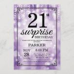 Sorpresa 21 cumpleaños invitación Purpurina morado<br><div class="desc">Sorpresa 21 cumpleaños con luz de cadena púrpura con fondo morado Purpurina. Cumpleaños Púrpura. Cumpleaños de adultos. Invitar el cumpleaños de hombres o mujeres. 13. 15. 16. 18. 20. 21. 30. 40. 50. 60. 70. 80. 90. 100. Cualquier edad. Para más personalización, haga clic en el botón "Personalizar" y utilice...</div>