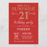 Sorpresa 21 cumpleaños invitación rojo y oro<br><div class="desc">Sorpresa 21 cumpleaños con antecedentes de Purpurina rojo y oro. Cumpleaños de adultos. Invitar el cumpleaños de hombres o mujeres. Cualquier edad.
Para más personalización,  haga clic en el botón "Personalizar" y utilice nuestra herramienta de diseño para modificar esta plantilla.</div>