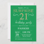 Sorpresa 21 cumpleaños invitación verde y oro<br><div class="desc">Sorpresa 21 cumpleaños con antecedentes de Purpurina verde y dorado. Cumpleaños de adultos. Invitar el cumpleaños de hombres o mujeres. Cualquier edad.
Para más personalización,  haga clic en el botón "Personalizar" y utilice nuestra herramienta de diseño para modificar esta plantilla.</div>