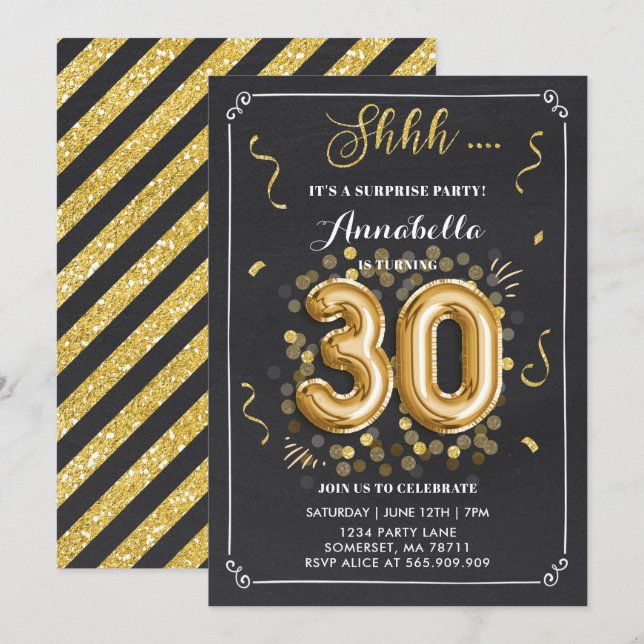 Sorpresa 30.ª Invitación de cumpleaños Cartón de o (Anverso / Reverso)