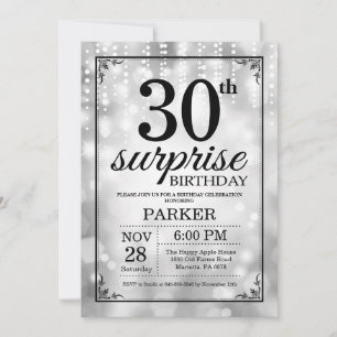 Sorpresa 30.º Purpurina plateado de la invitación 
