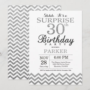 Sorpresa 30.º Purpurina plateado de la invitación